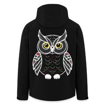 bunte Eule - Recycelte Männer Softshell-Jacke von Stanley/Stella - Schwarz - Hinten - AI Model Male 185 light (185cm)