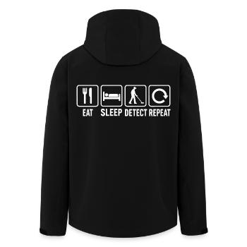 Eat Sleep Detect Repeat Funny Metal Detecting - Men’s Recycled Softshell Jacket by Stanley/Stella - black - Back - AI Model Male 185 light (185cm)