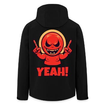 Pointing fingers in the air, red guy says yes - Men’s Recycled Softshell Jacket by Stanley/Stella - black - Back - AI Model Male 185 light (185cm)