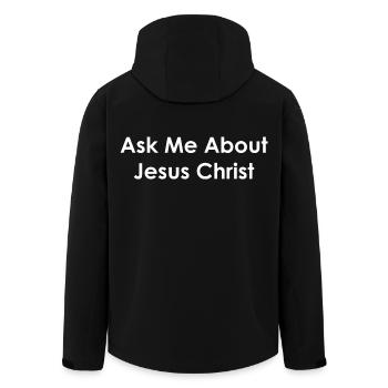 Ask Me About Jesus Christ - Men’s Recycled Softshell Jacket by Stanley/Stella - black - Back - AI Model Male 185 light (185cm)