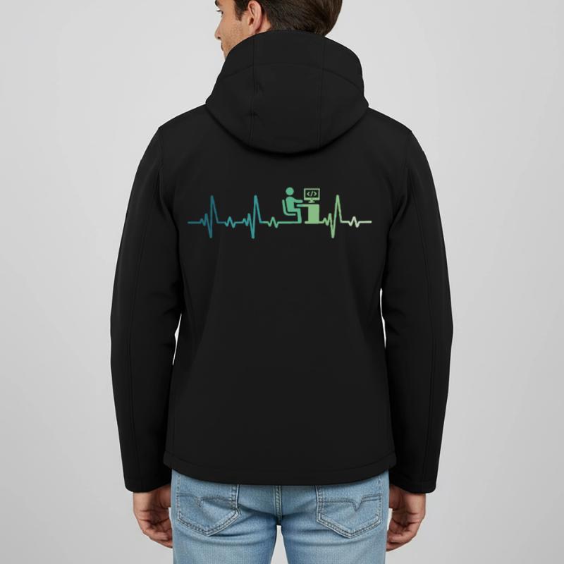 Heartbeat Programmer Developer Men’s Recycled Softshell Jacket Discoverer by Stanley/Stella