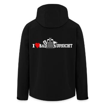 Schwimmmeister Liebe Bademeister Herz - Recycelte Männer Softshell-Jacke von Stanley/Stella - Schwarz - Hinten - AI Model Male 185 light (185cm)
