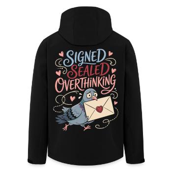 Signed Sealed Overthinking Dove - Men’s Recycled Softshell Jacket by Stanley/Stella - black - Back - AI Model Male 185 light (185cm)