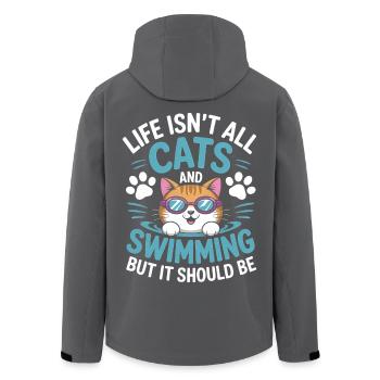 Schwimmen Spruch Katze Lustiges Schwimmen Geschenk - Recycelte Männer Softshell-Jacke von Stanley/Stella - Schwarz - Hinten - AI Model Male 185 light (185cm)