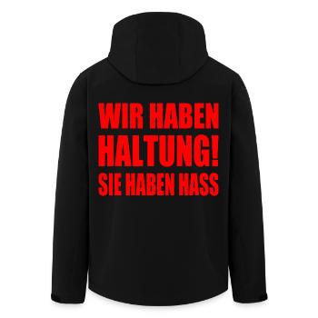 wir haben haltung sie haben hass - Recycelte Männer Softshell-Jacke von Stanley/Stella - Schwarz - Hinten - AI Model Male 185 light (185cm)