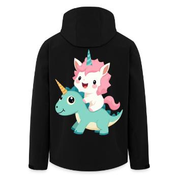 Kawaii Unicorn Riding Dino – Cute Fantasy Animal - Men’s Recycled Softshell Jacket by Stanley/Stella - black - Back - AI Model Male 185 light (185cm)