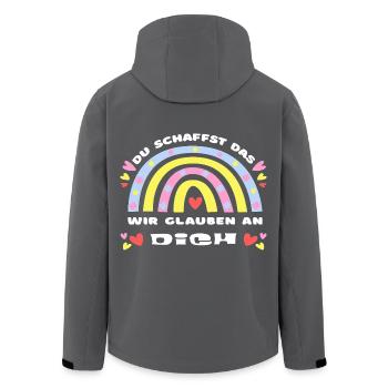 GLÜCKSBRINGER Du schaffst das! Wir glauben an dich - Recycelte Männer Softshell-Jacke von Stanley/Stella - Schwarz - Hinten - AI Model Male 185 light (185cm)