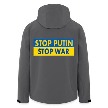 Stop war - Men’s Recycled Softshell Jacket by Stanley/Stella - black - Back - AI Model Male 185 light (185cm)