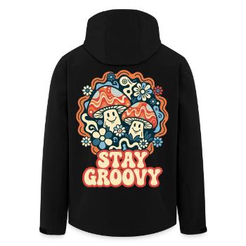 Stay Groovy Retro Mushrooms - Men’s Recycled Softshell Jacket by Stanley/Stella - black - Back - AI Model Male 185 light (185cm)