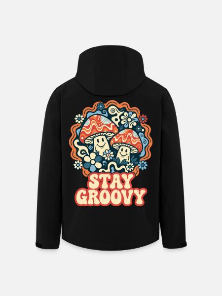 Stay Groovy Retro Pilze - Recycelte Männer Softshell-Jacke von Stanley/Stella - Schwarz