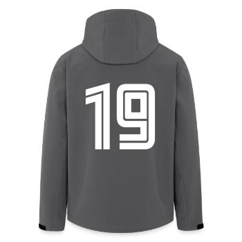 Trikotnummer 19 – Geschenk zum 19-jährigen Jubiläum - Recycelte Männer Softshell-Jacke von Stanley/Stella - Schwarz - Hinten - AI Model Male 185 light (185cm)