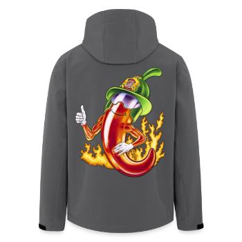 Funny Firefighter Chili On Fire Gives Thumbs Up - Men’s Recycled Softshell Jacket by Stanley/Stella - black - Back - AI Model Male 185 light (185cm)
