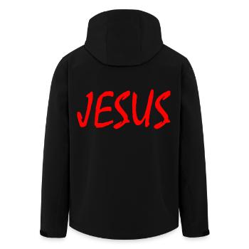 Jesus - Recycelte Männer Softshell-Jacke von Stanley/Stella - Schwarz - Hinten - AI Model Male 185 light (185cm)