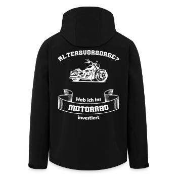 Altersvorsorge Motorrad – Biker Spruch - Recycelte Männer Softshell-Jacke von Stanley/Stella - Schwarz - Hinten - AI Model Male 185 light (185cm)