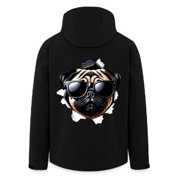 Lustiger Süßer Mops Hund mit Sonnenbrille Wand - Recycelte Männer Softshell-Jacke von Stanley/Stella - Schwarz - Hinten - AI Model Male 185 light (185cm)