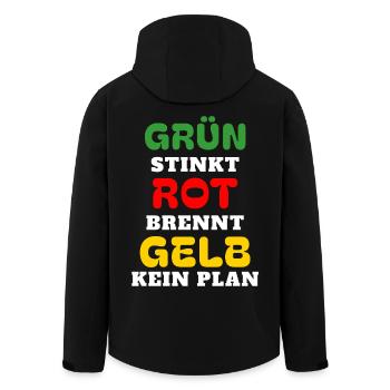 Grün stinkt, Rot brennt, Gelb Kein Plan Politik - Recycelte Männer Softshell-Jacke von Stanley/Stella - Schwarz - Hinten - AI Model Male 185 light (185cm)