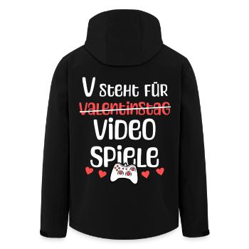 V steht Valentinstag Videospiele Gamer Humor - Recycelte Männer Softshell-Jacke von Stanley/Stella - Schwarz - Hinten - AI Model Male 185 light (185cm)