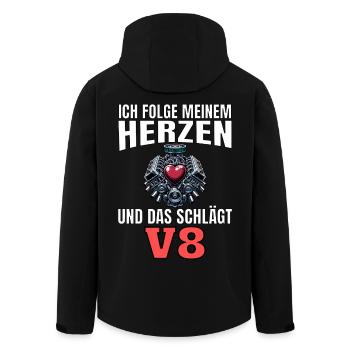 Lustiger Spruch Ich folge meinem Herzen V8 - Recycelte Männer Softshell-Jacke von Stanley/Stella - Schwarz - Hinten - AI Model Male 185 light (185cm)