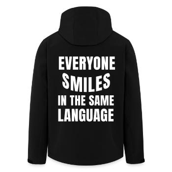 Smiling connects statement humanity - Men’s Recycled Softshell Jacket by Stanley/Stella - black - Back - AI Model Male 185 light (185cm)