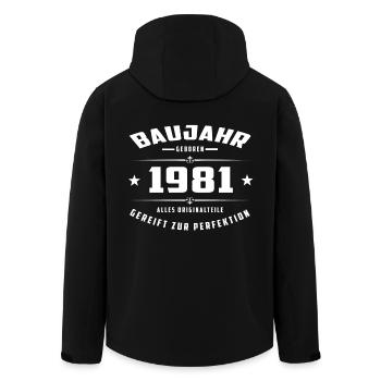 Baujahr - 1981 - Recycelte Männer Softshell-Jacke von Stanley/Stella - Schwarz - Hinten - AI Model Male 185 light (185cm)