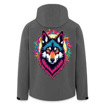Neon Wolfskopf mit Sonne – Bunte psychedelische Kunst - Recycelte Männer Softshell-Jacke von Stanley/Stella - Schwarz - Hinten - AI Model Male 185 light (185cm)