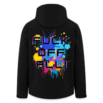 Expressive text with an explosion of color - Men’s Recycled Softshell Jacket by Stanley/Stella - black - Back - AI Model Male 185 light (185cm)