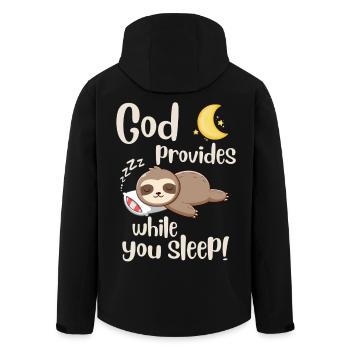 Jesus Christ- God provides while you sleep - Faith - Men’s Recycled Softshell Jacket by Stanley/Stella - black - Back - AI Model Male 185 light (185cm)
