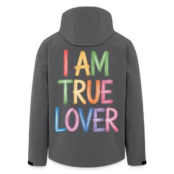I Am True Lover Colorful Writing Art Print - Men’s Recycled Softshell Jacket by Stanley/Stella - black - Back - AI Model Male 185 light (185cm)