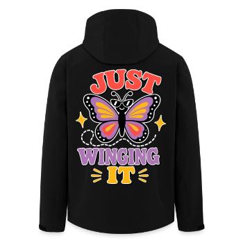 Just Winging It – Funny Butterfly - Men’s Recycled Softshell Jacket by Stanley/Stella - black - Back - AI Model Male 185 light (185cm)