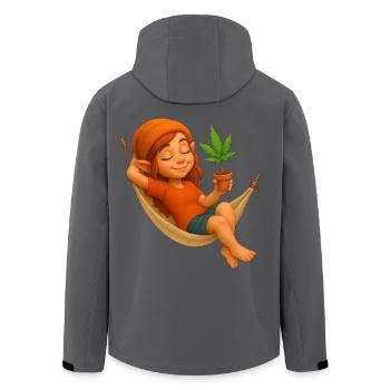 Zwergin in Hängematte mit Cannabispflanze - Recycelte Männer Softshell-Jacke von Stanley/Stella - Schwarz - Hinten - AI Model Male 185 light (185cm)