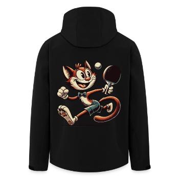 Funny Retro Cartoon Cat Playing Table Tennis - Men’s Recycled Softshell Jacket by Stanley/Stella - black - Back - AI Model Male 185 light (185cm)