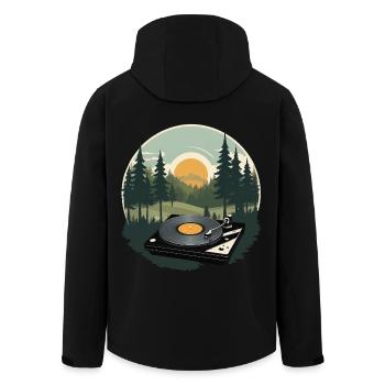 Nature Sounds Music Streetwear Outfit - Men’s Recycled Softshell Jacket by Stanley/Stella - black - Back - AI Model Male 185 light (185cm)