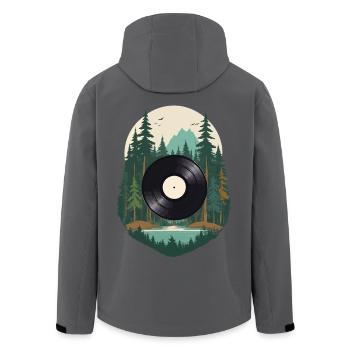 Music Streetwear Outfit Forest Vinyl - Men’s Recycled Softshell Jacket by Stanley/Stella - black - Back - AI Model Male 185 light (185cm)