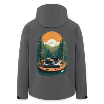 Music Streetwear Outfit Turntable Nature - Men’s Recycled Softshell Jacket by Stanley/Stella - black - Back - AI Model Male 185 light (185cm)