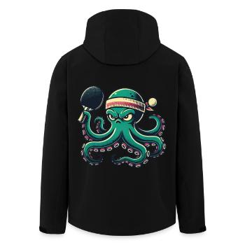 Funny Table Tennis Octopus Cartoon With Racket - Men’s Recycled Softshell Jacket by Stanley/Stella - black - Back - AI Model Male 185 light (185cm)