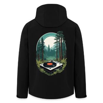 Musik Streetwear Outfit Natur Vinyl Plattenspieler - Recycelte Männer Softshell-Jacke von Stanley/Stella - Schwarz - Hinten - AI Model Male 185 light (185cm)