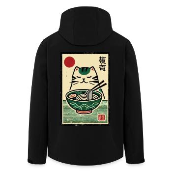Kawaii Retro Katze Mit Ramen Nudeln Japan Ukiyo-E - Recycelte Männer Softshell-Jacke von Stanley/Stella - Schwarz - Hinten - AI Model Male 185 light (185cm)
