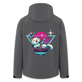 Kawaii Cat with Ramen Noodles Japan Synthwave Style - Men’s Recycled Softshell Jacket by Stanley/Stella - black - Back - AI Model Male 185 light (185cm)