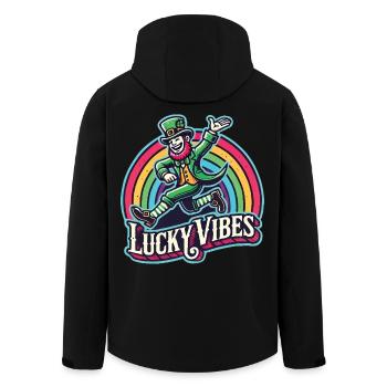 St. Patrick's Day Lucky Vibes Rainbow - Men’s Recycled Softshell Jacket by Stanley/Stella - black - Back - AI Model Male 185 light (185cm)