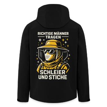 Bees Beekeeper Right Men Wear Veil - Men’s Recycled Softshell Jacket by Stanley/Stella - black - Back - AI Model Male 185 light (185cm)