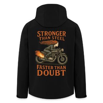 Stronger Than Steel Faster Than Doubt - Recycelte Männer Softshell-Jacke von Stanley/Stella - Schwarz - Hinten - AI Model Male 185 light (185cm)