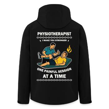 Physiotherapie mit Humor Patienten stärker machen - Recycelte Männer Softshell-Jacke von Stanley/Stella - Schwarz - Hinten - AI Model Male 185 light (185cm)