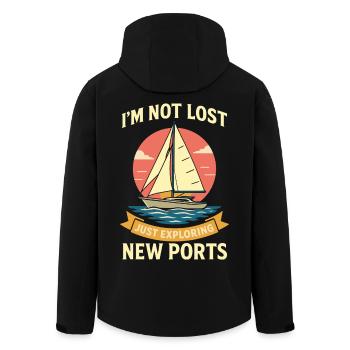 Funny Saying: Captain Not Lost Just Exploring - Men’s Recycled Softshell Jacket by Stanley/Stella - black - Back - AI Model Male 185 light (185cm)