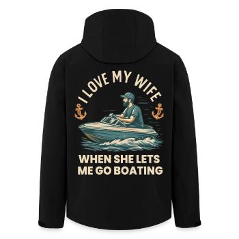 I Love My Wife Boat Saying Captain - Men’s Recycled Softshell Jacket by Stanley/Stella - black - Back - AI Model Male 185 light (185cm)