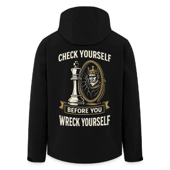 chess player board check yourself, - Men’s Recycled Softshell Jacket by Stanley/Stella - black - Back - AI Model Male 185 light (185cm)