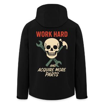 Work hard, acquire more parts, garages, humor - Men’s Recycled Softshell Jacket by Stanley/Stella - black - Back - AI Model Male 185 light (185cm)