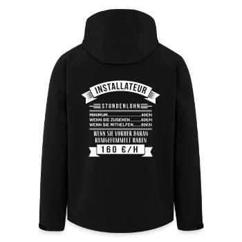 INSTALLATEUR STUNDENLOHN / HANDWERK / BERUF - Recycelte Männer Softshell-Jacke von Stanley/Stella - Schwarz - Hinten - AI Model Male 185 light (185cm)