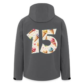 CREAM NUMBER 15 YEARS CREAM 15TH BIRTHDAY - Men’s Recycled Softshell Jacket by Stanley/Stella - black - Back - AI Model Male 185 light (185cm)