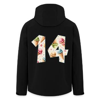 EISCREME NUMMER 14 JAHRE EIS 14. GEBURTSTAG - Recycelte Männer Softshell-Jacke von Stanley/Stella - Schwarz - Hinten - AI Model Male 185 light (185cm)