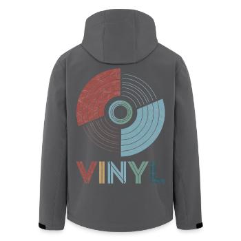 Vinyl Retro - Recycelte Männer Softshell-Jacke von Stanley/Stella - Schwarz - Hinten - AI Model Male 185 light (185cm)